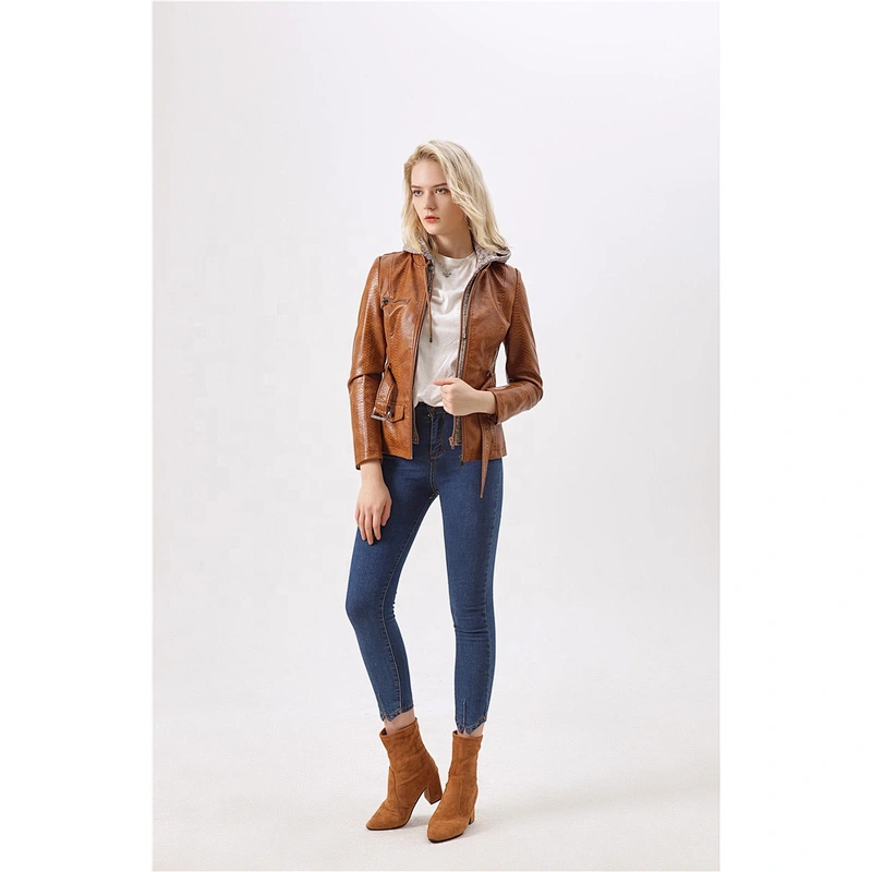 Women  Double layer jacket OEM casual leather  design for lady in autumn LR-7065