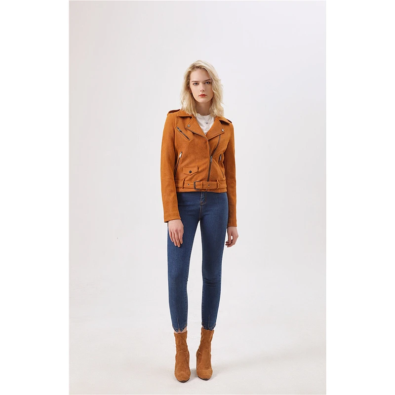 Custom Design Slim Washed Fashion  Jacket For Women with Soild Color cool  lady coat LR-3046