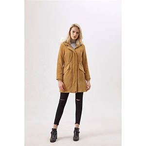 2019 fashion women coat with fur hat in plaid for females LR-7060