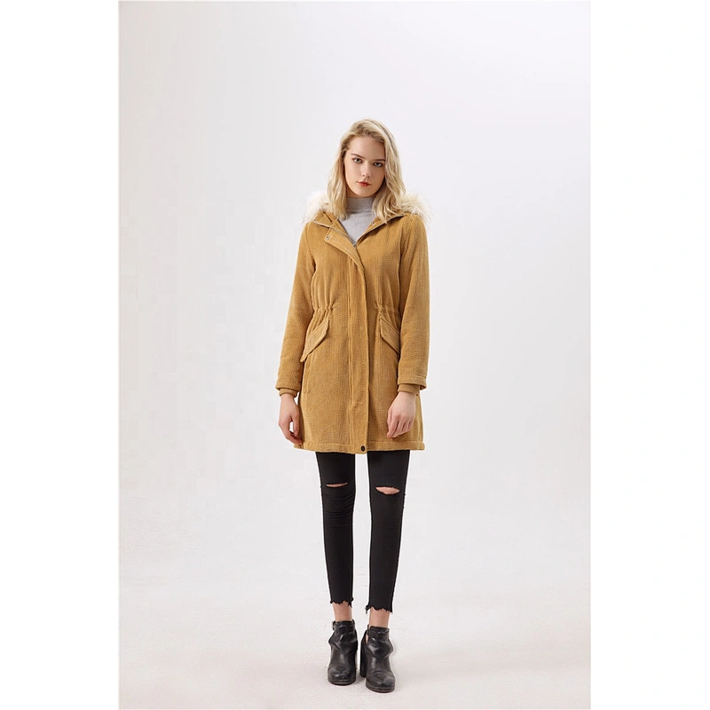 2019 fashion women coat with fur hat in plaid for females LR-7060