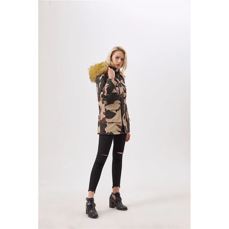 New Women Winter Camouflage Hooded Medium Jacket Coat Warm Wear Clothing For Lady LR-8876