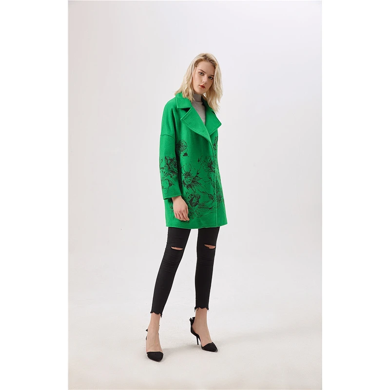 2019 fashion women outwear coat with long sleeves green printing flower LR-7077