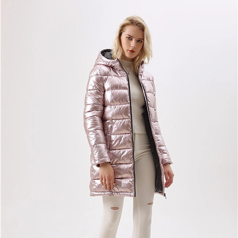 Women's Winter Long Hooded Windproof Pink Coat  Fashion Warm overcoat For Lady