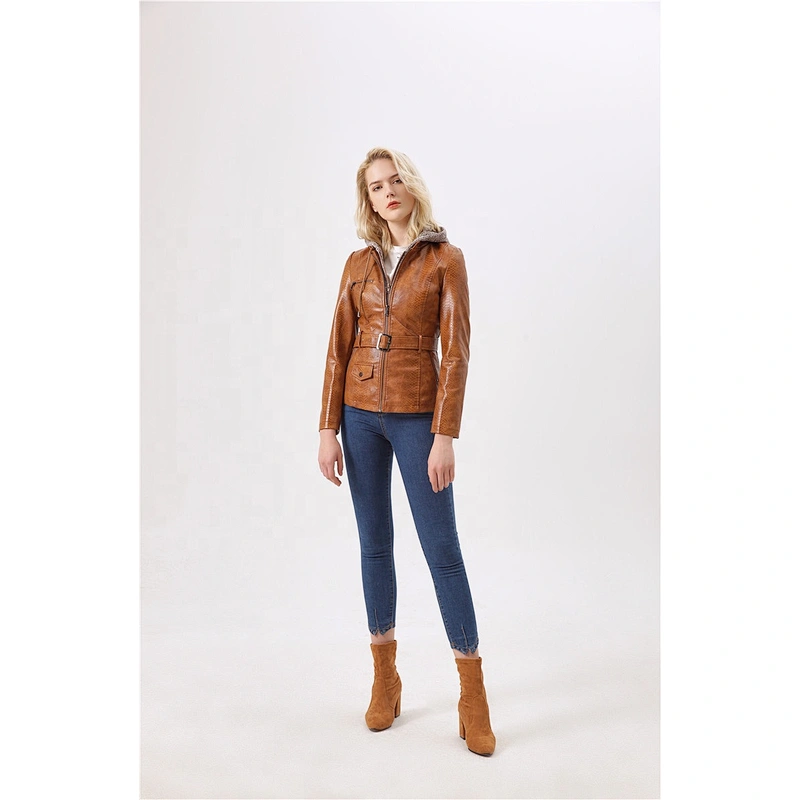 Women  Double layer jacket OEM casual leather  design for lady in autumn LR-7065