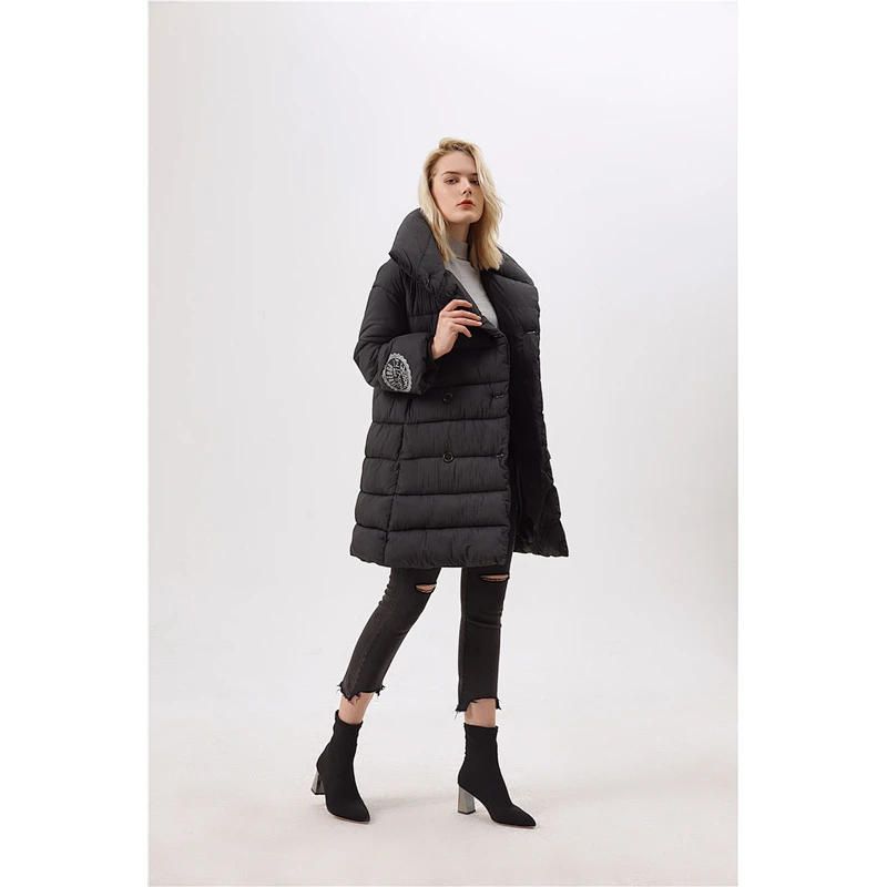 Black Padded Coat For Woman Hooded  Lady Winter  Women Long Clothing LR-3505