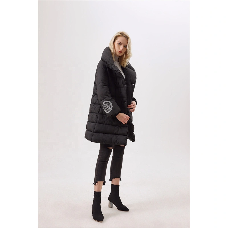 Black Padded Coat For Woman Hooded  Lady Winter  Women Long Clothing LR-3505