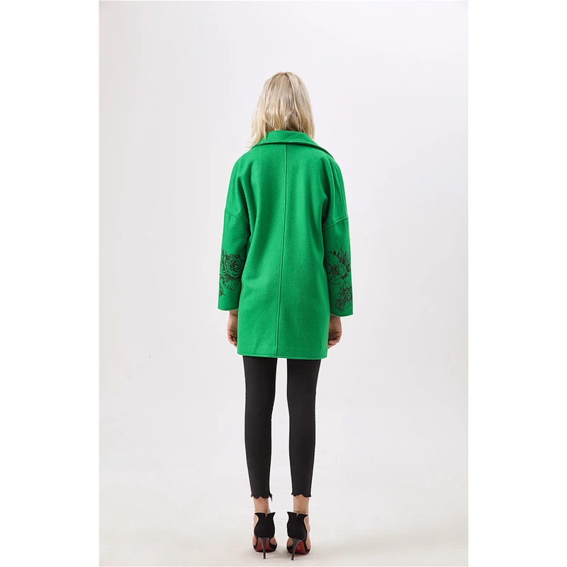 2019 fashion women outwear coat with long sleeves green printing flower LR-7077