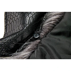 2019 Winter Warm  Fashion OEM Windproof Zipper Slim Black PU Jacket  With Fur Coat