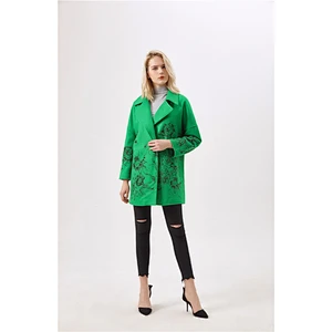 2019 fashion women outwear coat with long sleeves green printing flower LR-7077