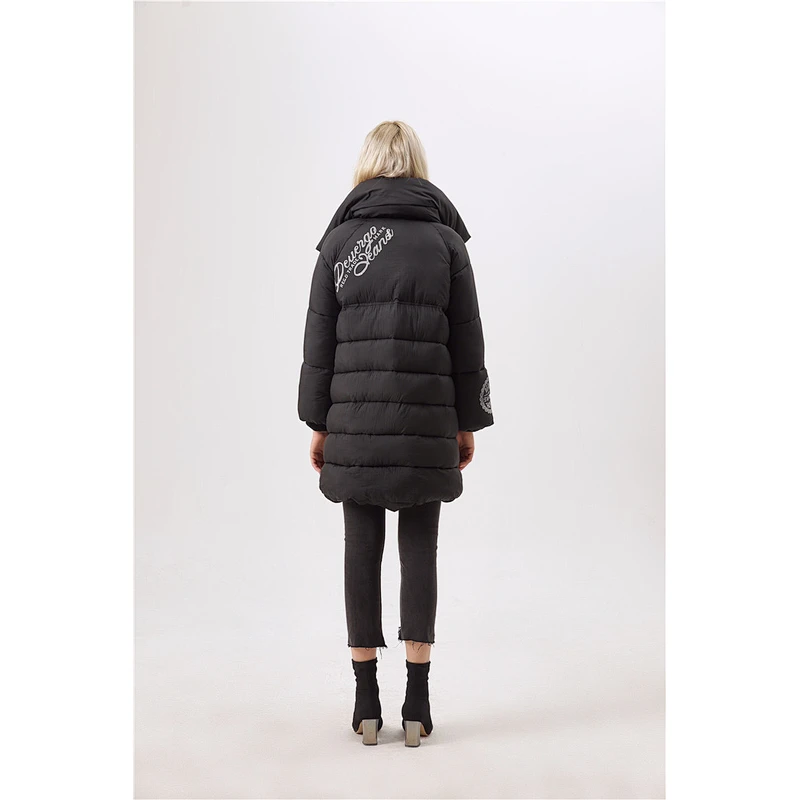 Black Padded Coat For Woman Hooded  Lady Winter  Women Long Clothing LR-3505