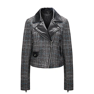 Women Slim short Winter plaid coat fashion jacket for lady 2019 LR-9601