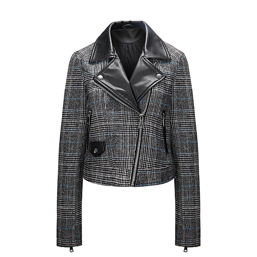 Women Slim short Winter plaid coat fashion jacket for lady 2019 LR-9601
