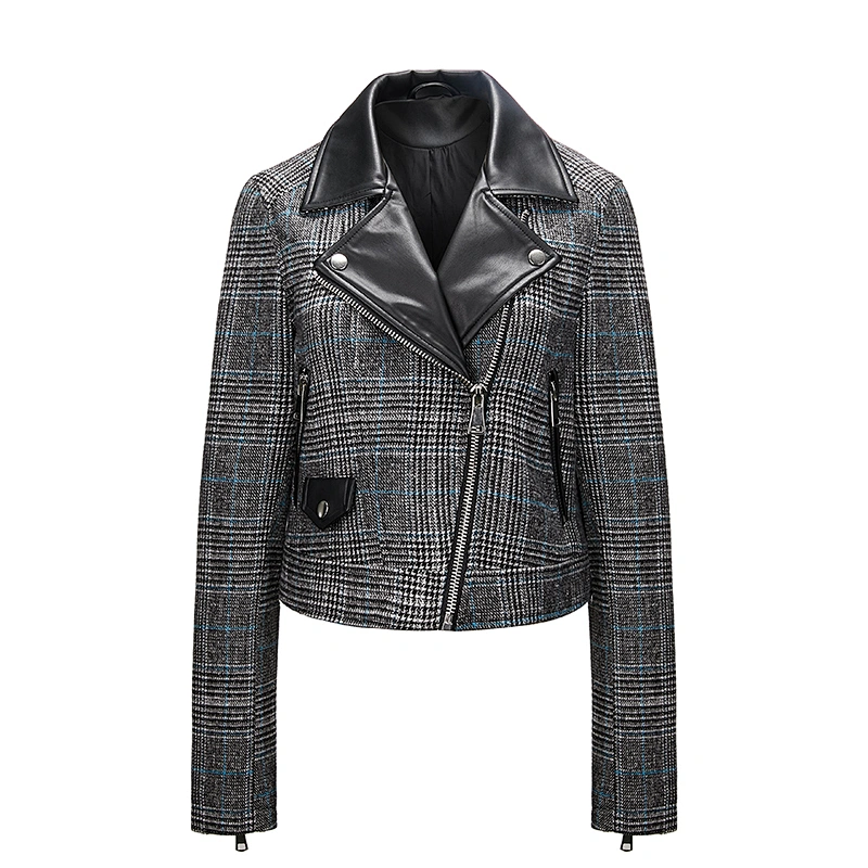 Women Slim short Winter plaid coat fashion jacket for lady 2019 LR-9601