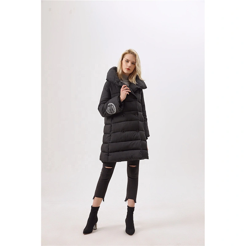 Black Padded Coat For Woman Hooded  Lady Winter  Women Long Clothing LR-3505