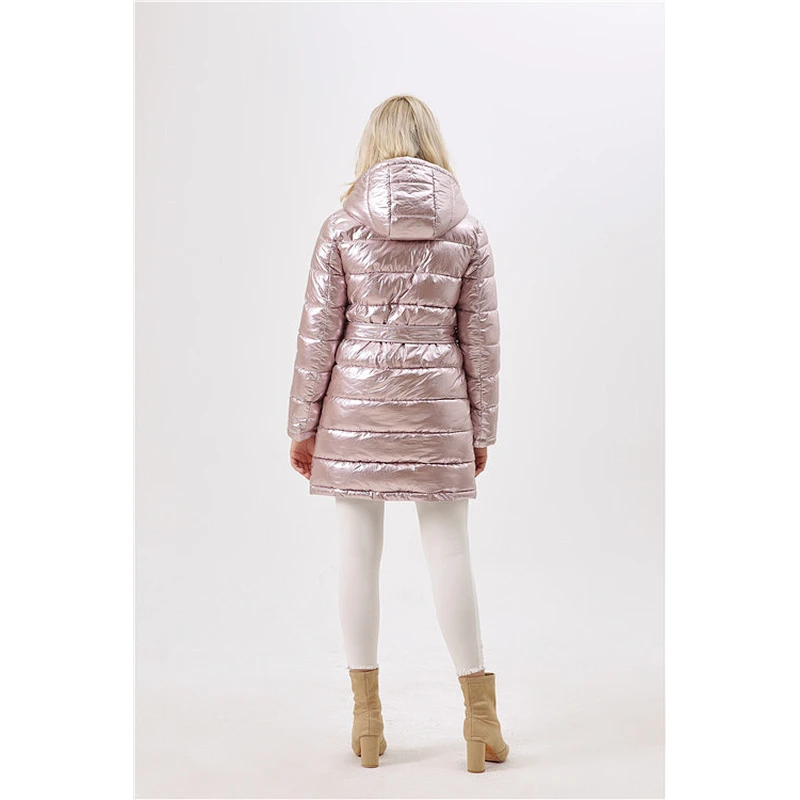 Women's Winter Long Hooded Windproof Pink Coat  Fashion Warm overcoat For Lady