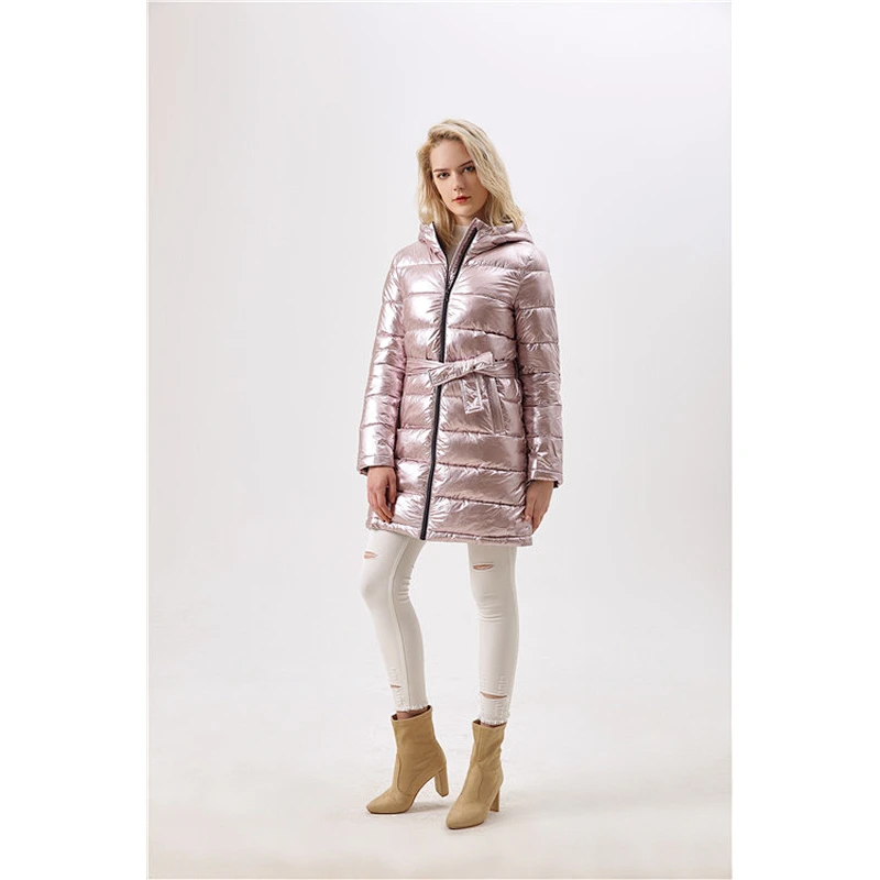 Women's Winter Long Hooded Windproof Pink Coat  Fashion Warm overcoat For Lady