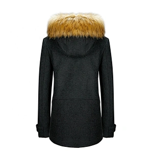 Women Winter Long  Windproof Hooded  With Fur Trench Wool Coat Warm For Lady LR-8903