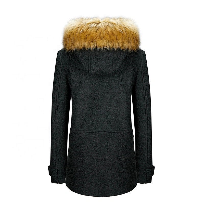 Women Winter Long  Windproof Hooded  With Fur Trench Wool Coat Warm For Lady LR-8903