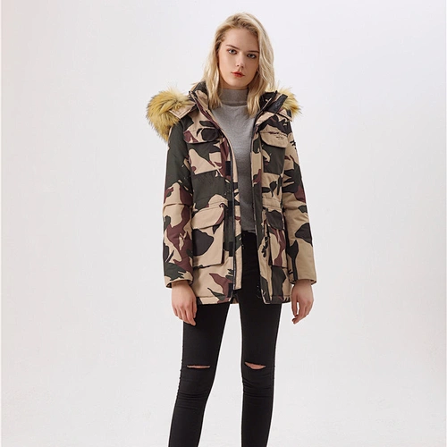 New Women Winter Camouflage Hooded Medium Jacket Coat Warm Wear Clothing For Lady LR-8876