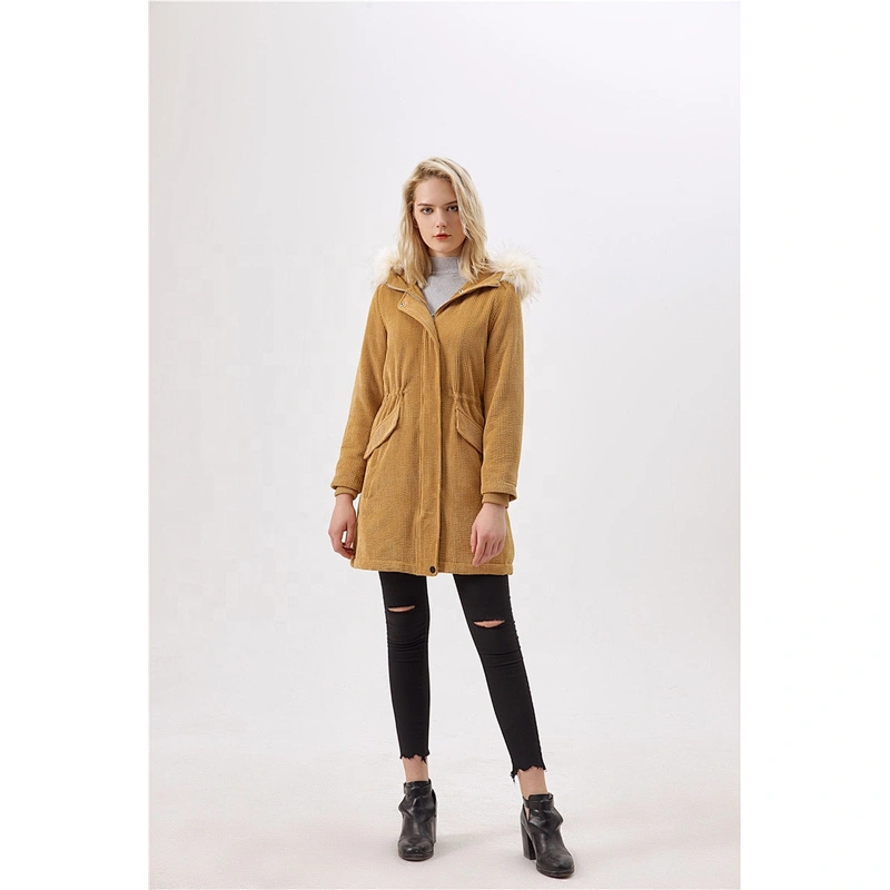 2019 fashion women coat with fur hat in plaid for females LR-7060