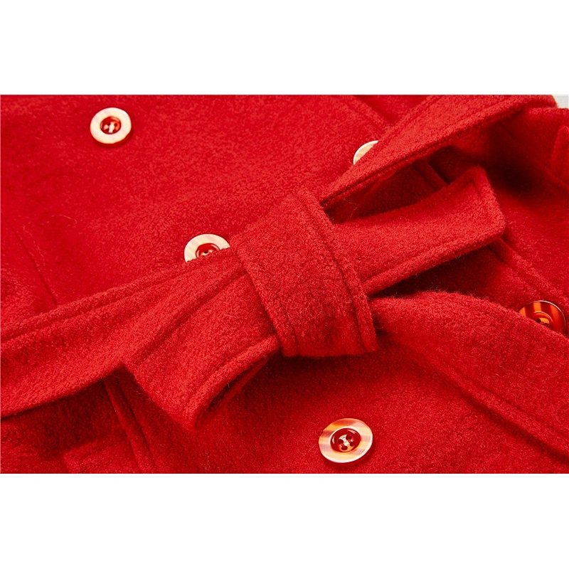 Women Winter Long Turn-down Collar Wool  Trench Coat  Solid Color Warm For Lady  3026-B