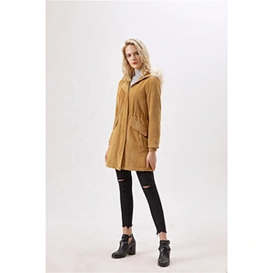 2019 fashion women coat with fur hat in plaid for females LR-7060