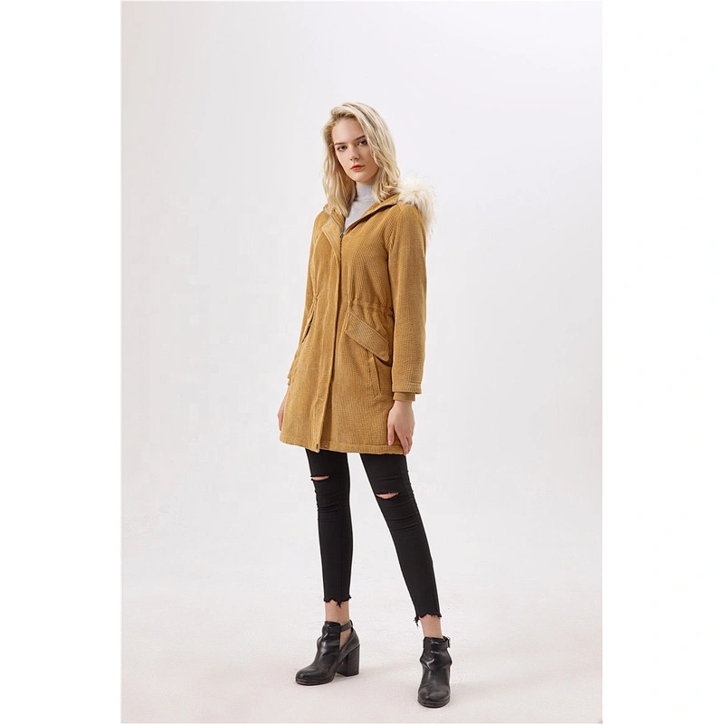 2019 fashion women coat with fur hat in plaid for females LR-7060