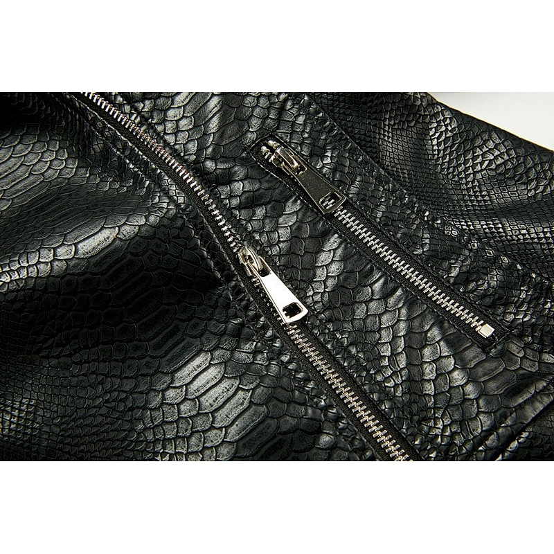 Winter Warm  OEM Waterproof Zipper Slim  100%PU Black Jacket  With Fur Coat LR-8878