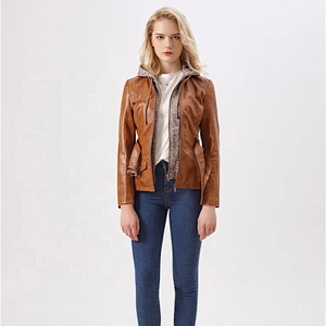 Women  Double layer jacket OEM casual leather  design for lady in autumn LR-7065