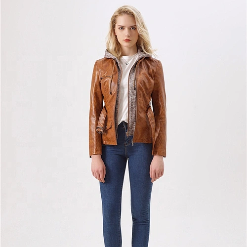Women  Double layer jacket OEM casual leather  design for lady in autumn LR-7065