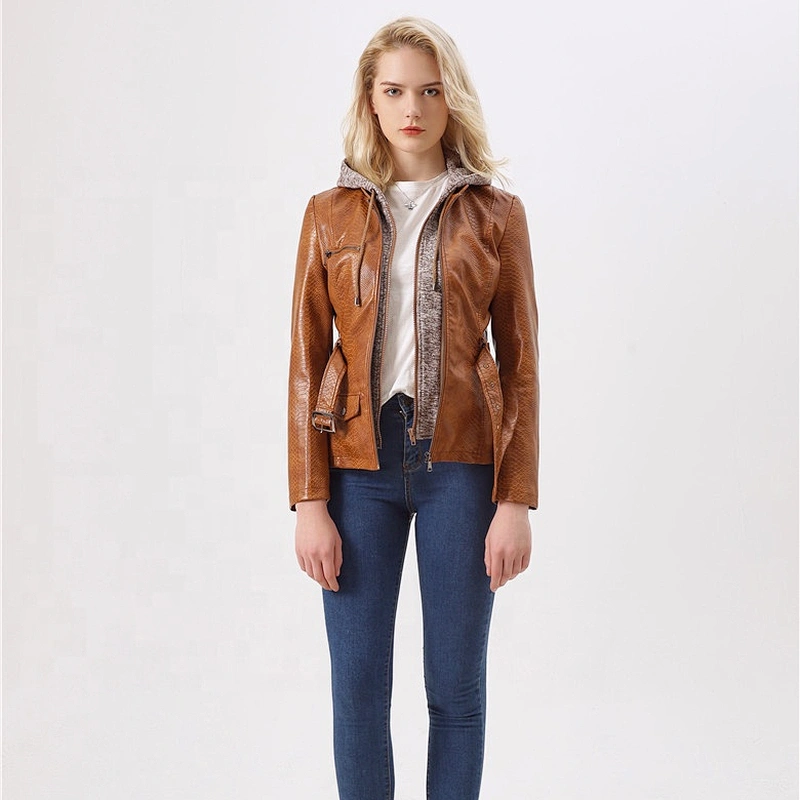 Women  Double layer jacket OEM casual leather  design for lady in autumn LR-7065