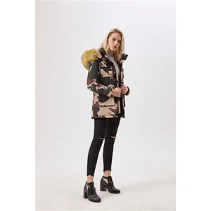 New Women Winter Camouflage Hooded Medium Jacket Coat Warm Wear Clothing For Lady LR-8876