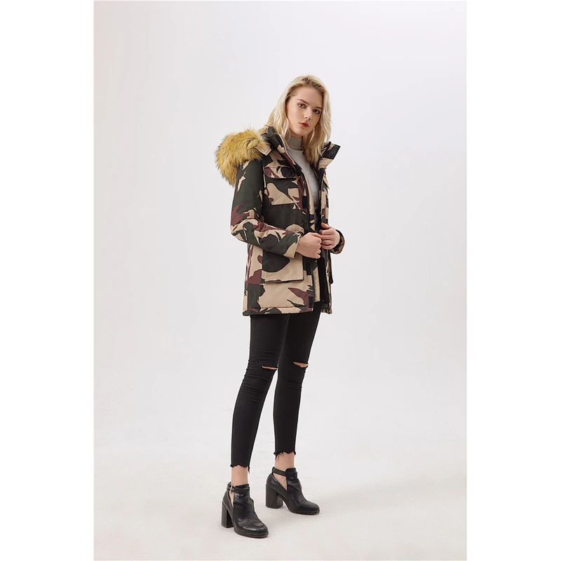 New Women Winter Camouflage Hooded Medium Jacket Coat Warm Wear Clothing For Lady LR-8876