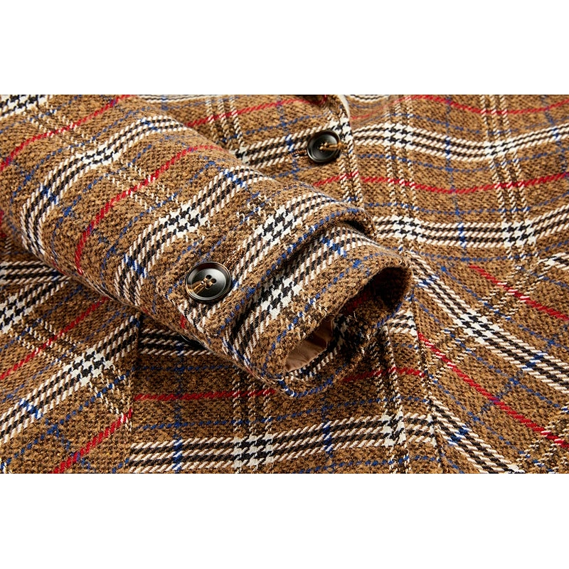 Fashion Vintage Style Winter  Long  Turn-down Collar Coat plain dyed   Women's Plaid coat For Lady LR-7324