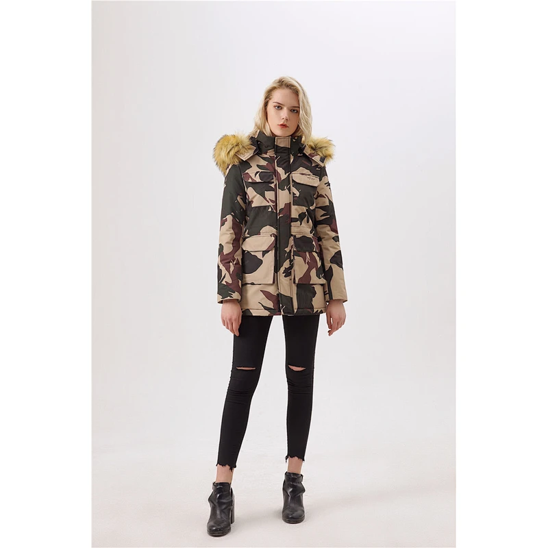 New Women Winter Camouflage Hooded Medium Jacket Coat Warm Wear Clothing For Lady LR-8876