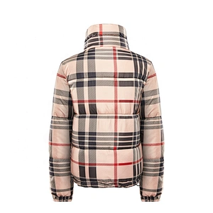 Womens Middle Winter Overcoats 100%Polyester Plaid  Padded Coat For Ladies LR-9981