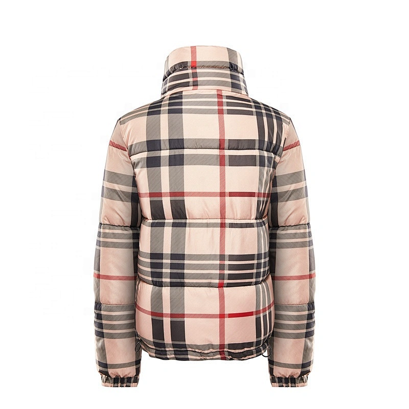 Womens Middle Winter Overcoats 100%Polyester Plaid  Padded Coat For Ladies LR-9981