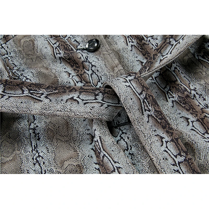 Autumn Printing Adjustable Waist With Plain Dyed Long Trench  Coat England Style For Lady (478-PSO-201)
