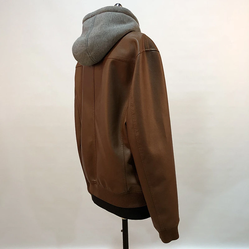 Medium Women Hooded Pu Jacket With Brown Leather Coat For Female YE-1853