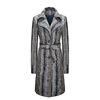 Autumn Printing Adjustable Waist With Plain Dyed Long Trench  Coat England Style For Lady (478-PSO-201)