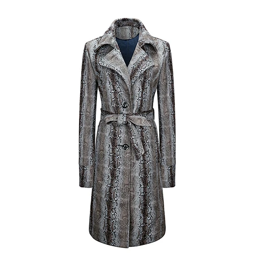 Autumn Printing Adjustable Waist With Plain Dyed Long Trench  Coat England Style For Lady (478-PSO-201)