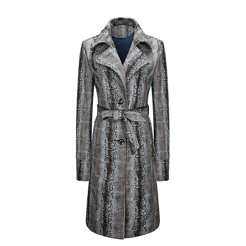Autumn Printing Adjustable Waist With Plain Dyed Long Trench  Coat England Style For Lady (478-PSO-201)