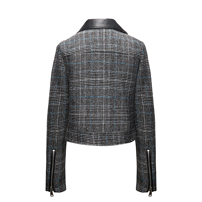 Women Slim short Winter plaid coat fashion jacket for lady 2019 LR-9601