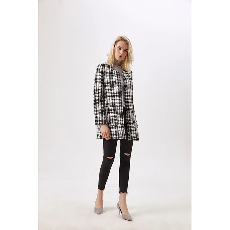Fashion Winter Tweed Coat Animal Printing  coats Women's Plaid coat With Long Sleeves LR-8128