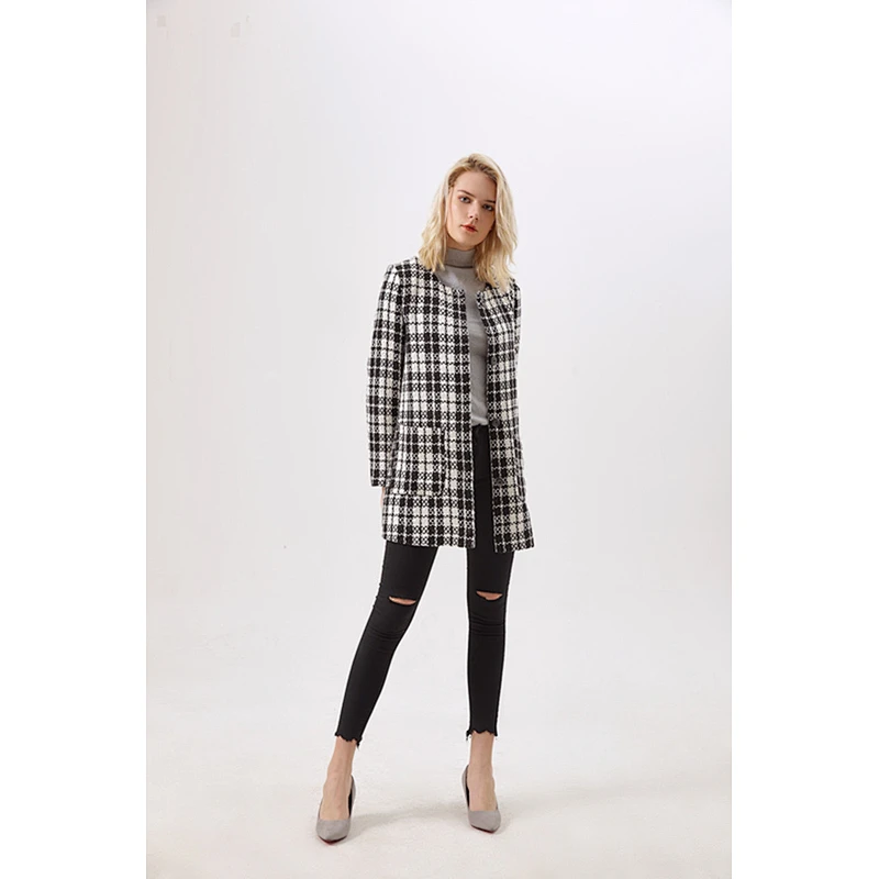 Fashion Winter Tweed Coat Animal Printing  coats Women's Plaid coat With Long Sleeves LR-8128