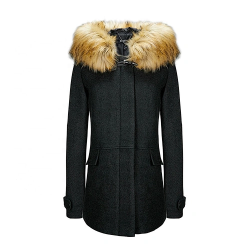 Women Winter Long  Windproof Hooded  With Fur Trench Wool Coat Warm For Lady LR-8903