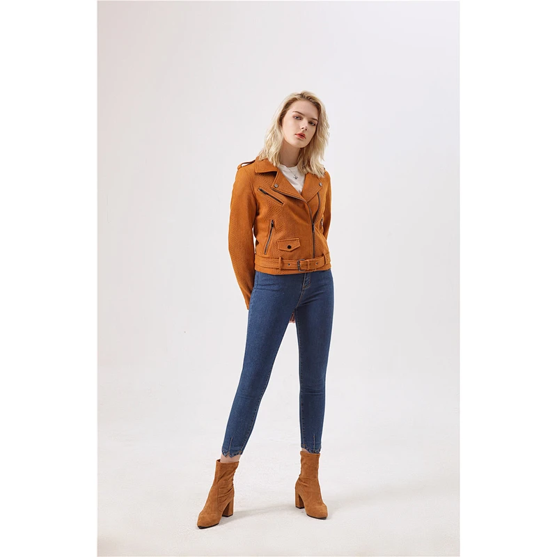 Custom Design Slim Washed Fashion  Jacket For Women with Soild Color cool  lady coat LR-3046