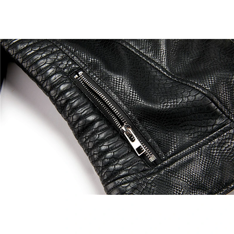 2019 Winter Warm  Fashion OEM Windproof Zipper Slim Black PU Jacket  With Fur Coat