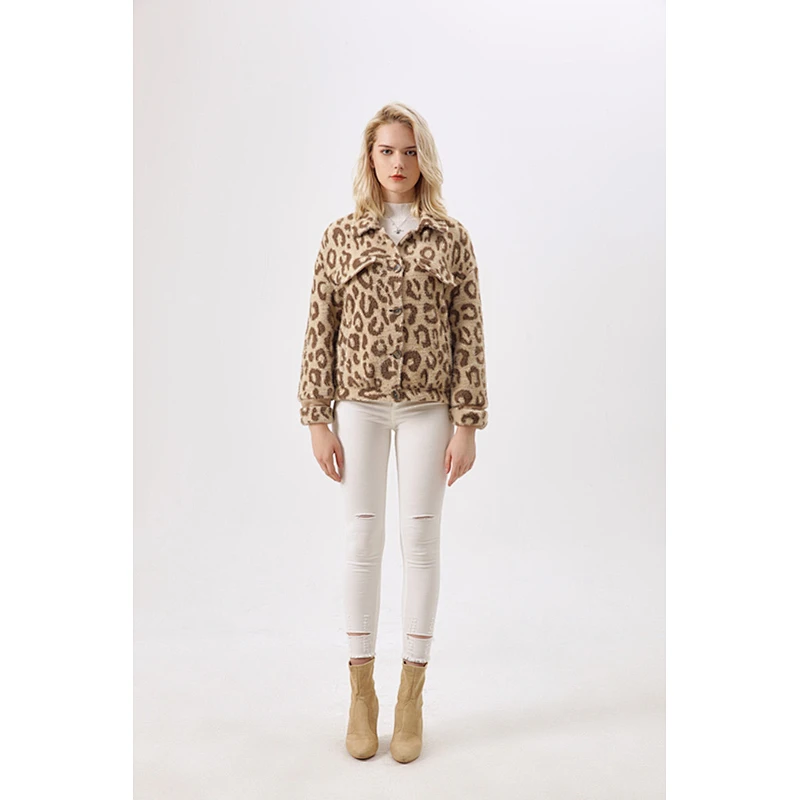 women winter jacket with faux fur Factory Customized   leopard coat