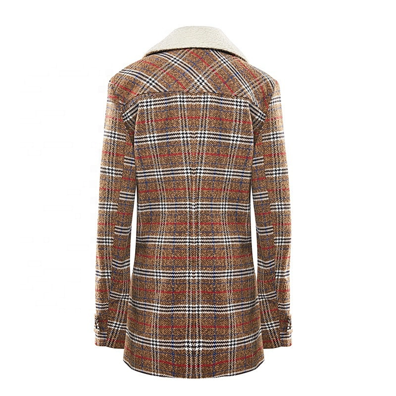 Fashion Vintage Style Winter  Long  Turn-down Collar Coat plain dyed   Women's Plaid coat For Lady LR-7324